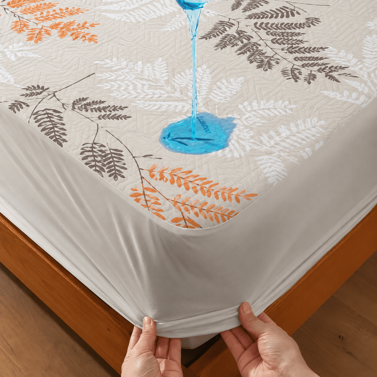 Autumn Fern Waterproof Cotton Fitted Bedsheet Set - alminaam