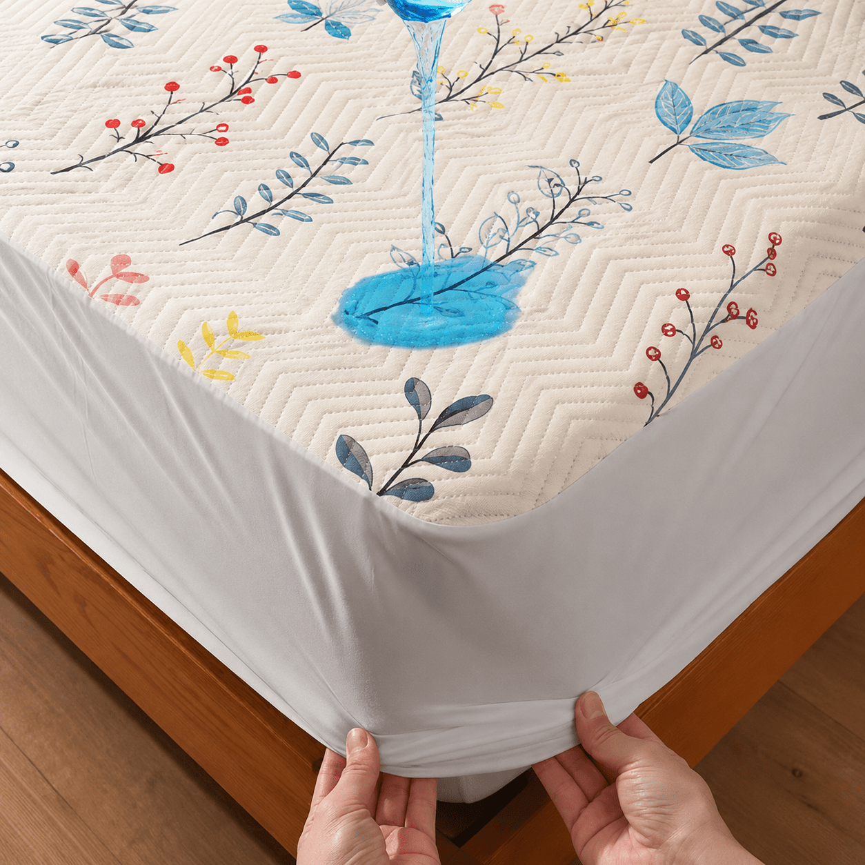 Spring Meadow Waterproof Cotton Fitted Bedsheet Set - alminaam