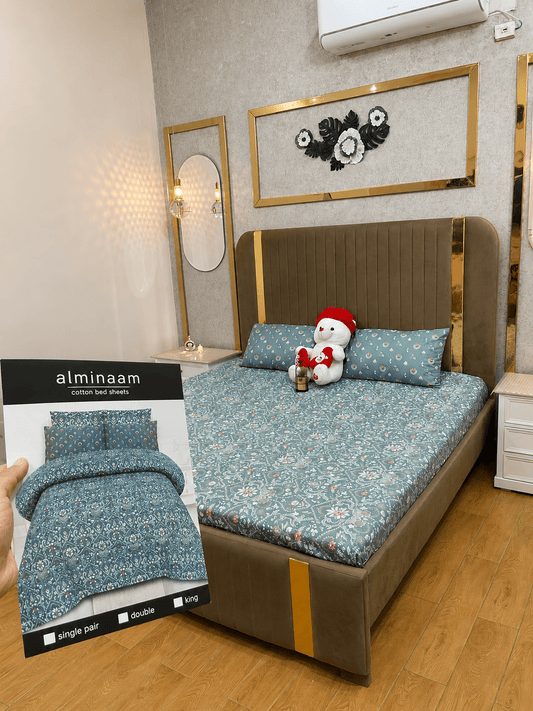 Ocean Bloom 100% Cotton 3 Piece Bedsheet Set - alminaam