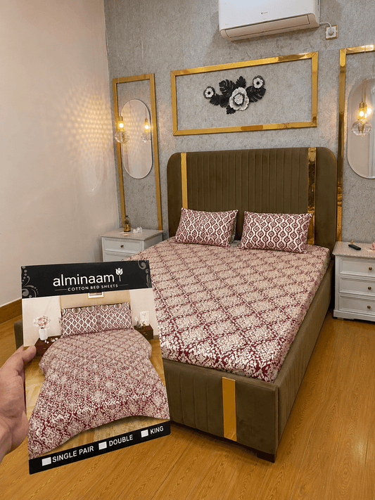 Royal Maroon 100% Cotton 3 Piece Bedsheet Set - alminaam