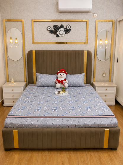 Blue Blossom 100% Cotton 3 Piece Bedsheet Set