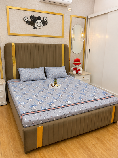 Blue Blossom 100% Cotton 3 Piece Bedsheet Set