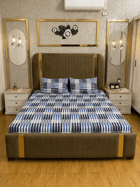 Blue Stripe Waterproof Cotton Fitted Bedsheet Set - alminaam