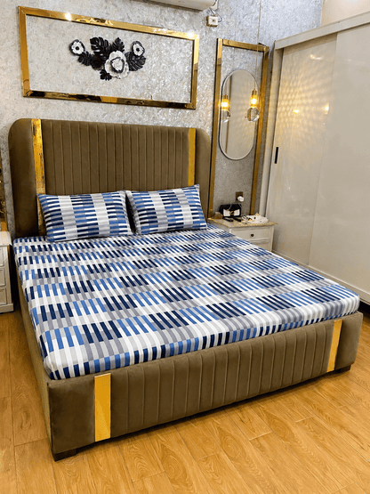 Blue Stripe Waterproof Cotton Fitted Bedsheet Set - alminaam