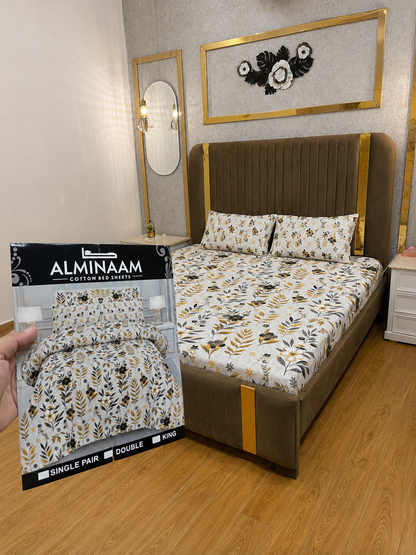 Golden Meadow 100% Cotton 3 Piece Bedsheet Set