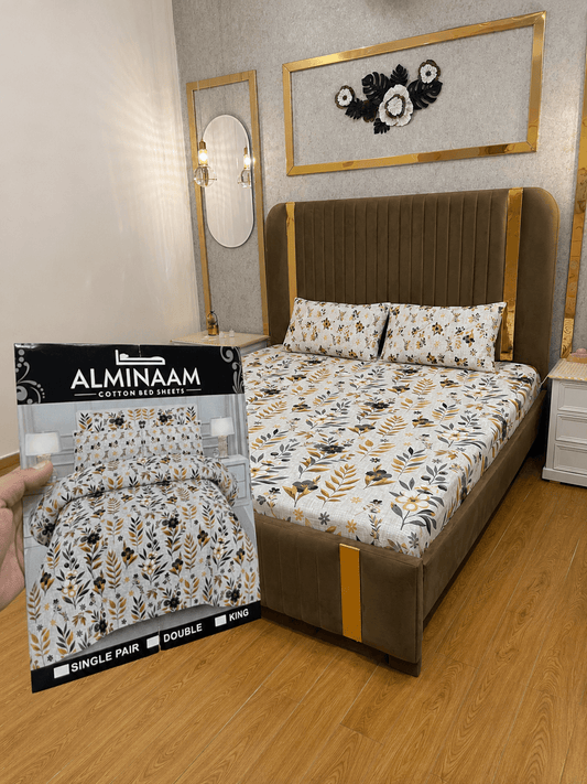 Golden Meadow 100% Cotton 3 Piece Bedsheet Set - alminaam