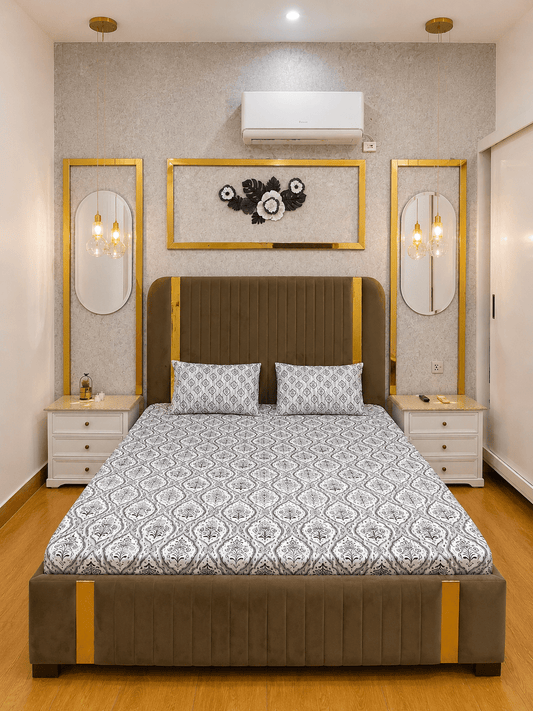 Leaf Elegance 100% Cotton 3 Piece Bedsheet Set - alminaam