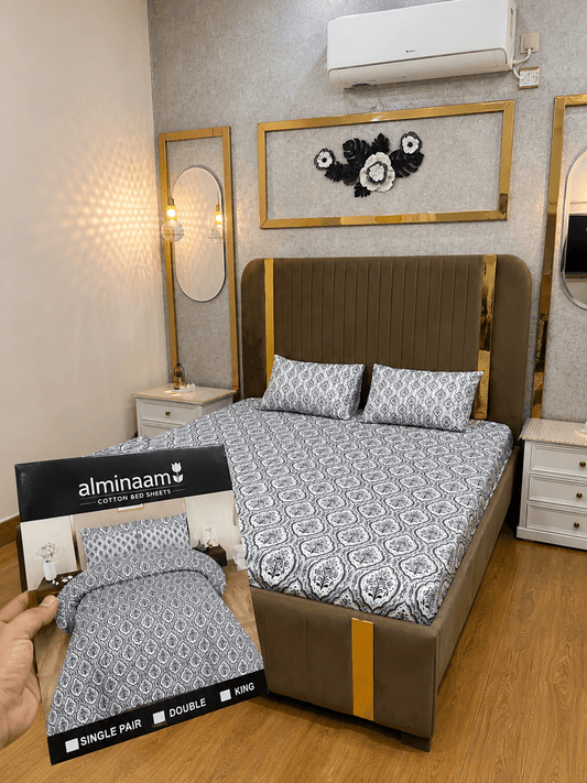 Leaf Elegance 100% Cotton 3 Piece Bedsheet Set - alminaam
