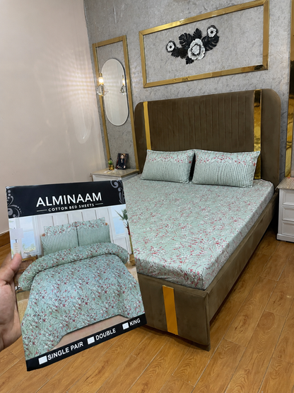 Mint Blossom 100% Cotton 3 Piece Bedsheet Set