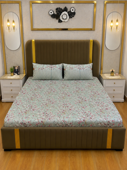 Mint Blossom 100% Cotton 3 Piece Bedsheet Set