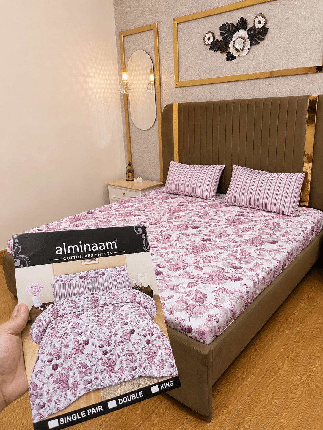 Pink Blossom 100% Cotton 3 Piece Bedsheet Set with matching pillow covers
