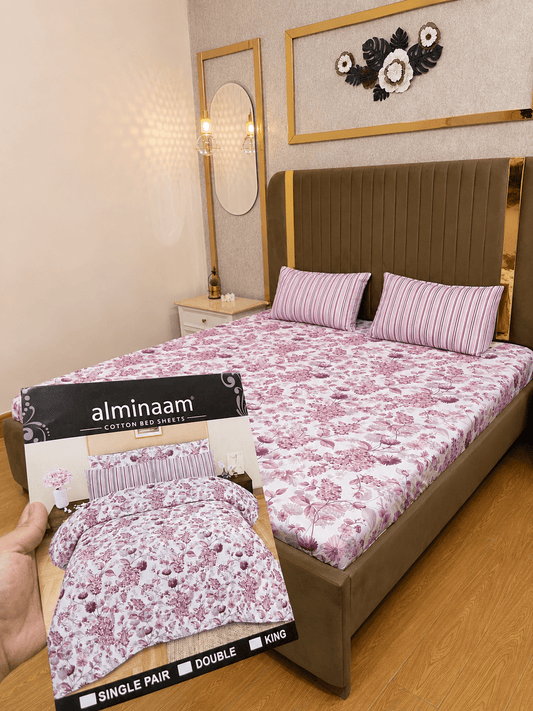 Pink Blossom 100% Cotton 3 Piece Bedsheet Set - alminaam