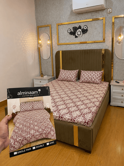 Royal Maroon 100% Cotton 3 Piece Bedsheet Set