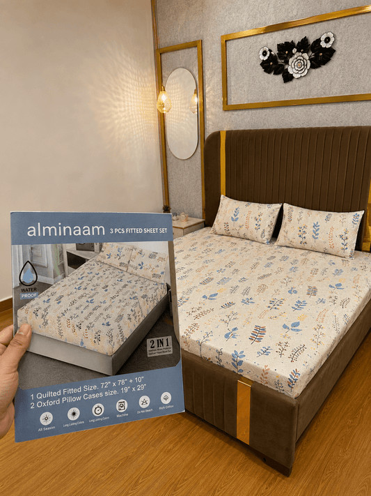 Spring Meadow Waterproof Cotton Fitted Bedsheet Set - alminaam