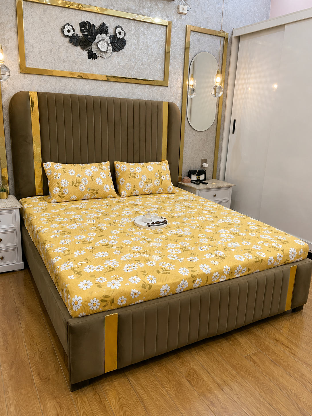 Sunflower Daisy Waterproof Cotton Fitted Bedsheet Set