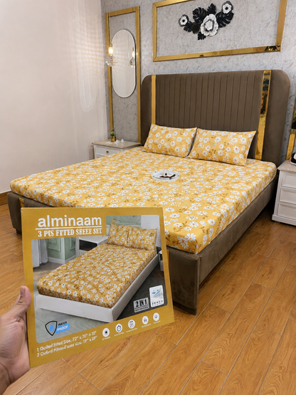 Sunflower Daisy Waterproof Cotton Fitted Bedsheet Set