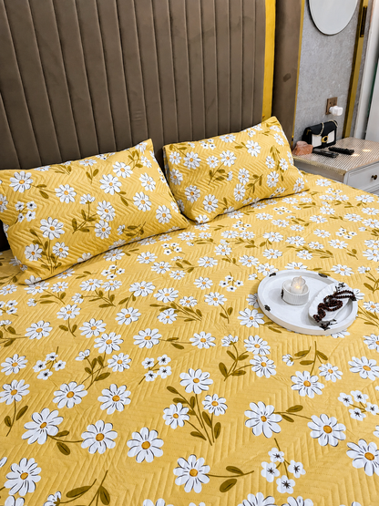 Sunflower Daisy Waterproof Cotton Fitted Bedsheet Set