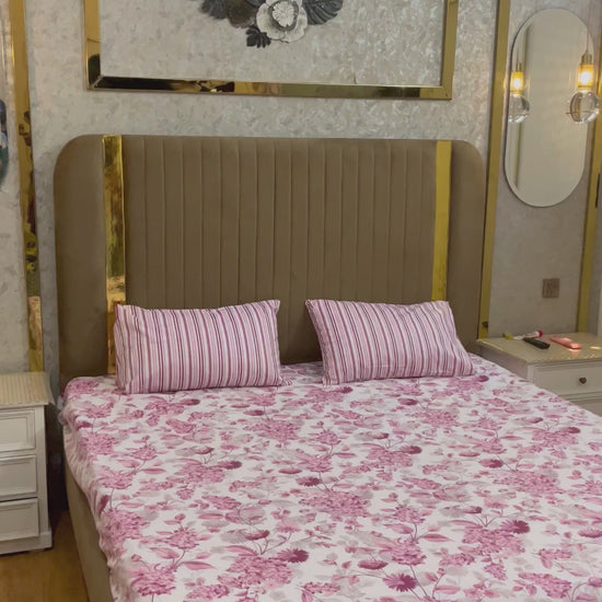 Pink Blossom 100% Cotton 3 Piece Bedsheet Set with matching pillow covers